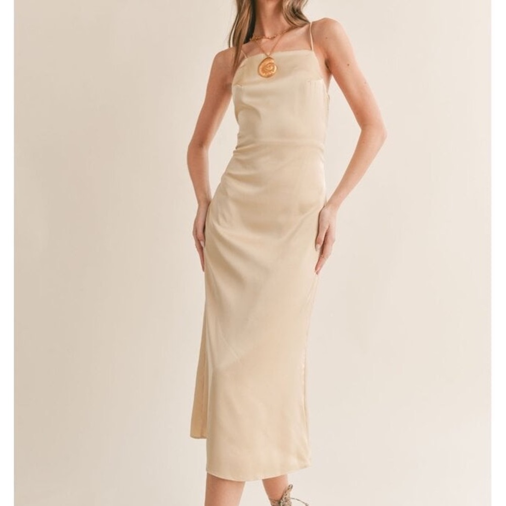 Sage The Label Champagne(“Butter”) Satin Backless Midi Dress Size Small